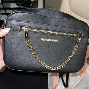 Michael Kors Black Crossbody Bag with Gold Accents